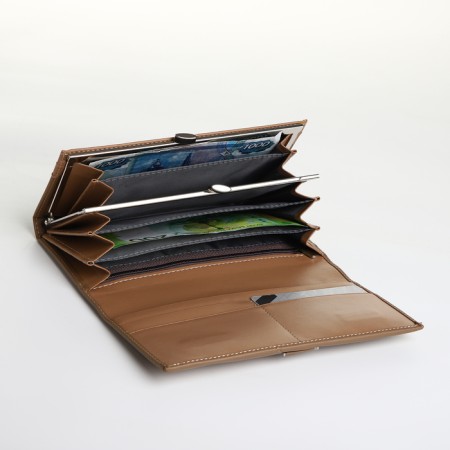 Women's wallet on a magnet, the color is light brown-3