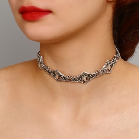 Choker Metal "Gothic" openwork, color black silver, 30 cm-2