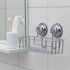 ACCOONA vacuum suction shelf for accessories, A11473, 25 × 10 × 9.5 cm, chromium color