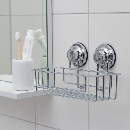 ACCOONA vacuum suction shelf for accessories, A11473, 25 × 10 × 9.5 cm, chromium color
