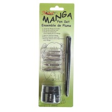 A set of feathers, 5 pieces+1 piece holder for feathers+water -based ink 10 ml, black