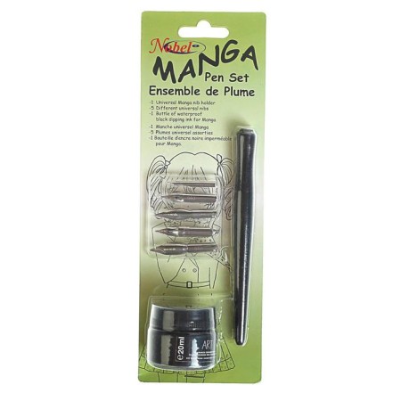 A set of feathers, 5 pieces+1 piece holder for feathers+water -based ink 10 ml, black