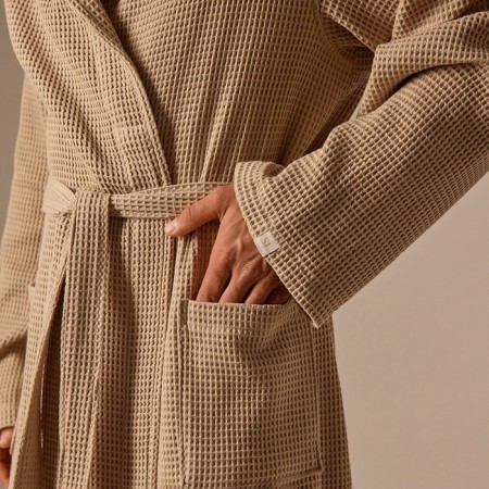 Wafel dressing gown men SL Home: Basic "Sabbia", size S, 100% cotton, 300 g/m2-5