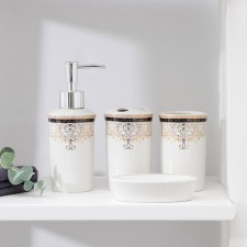A set of accessories for the bathroom of the Dolyan Golden Luxury, 4 subjects (250 ml dispenser, soap dish, 2 glasses), white color