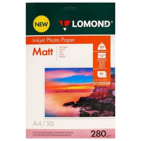 Photo paper for jet printing A4, 50 sheets Lomond, 280 g/m2, one -sided, matte