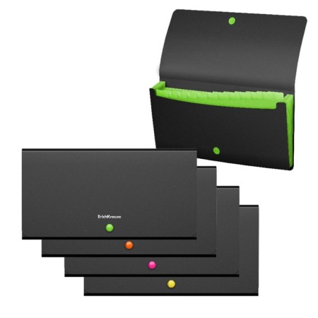 Folder folder, 260 x 138 mm (Travel), 12 departments, 700 μm, Erichkrause "Matt Accent", on the button, embossing "Sand", black, mix