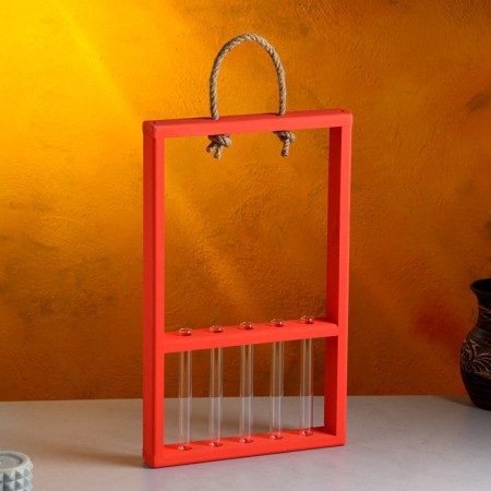 Kashpo wooden 26 × 5 × 40 cm with 5 flasks 15 cm "Extra Slim frame", red give beautifully-1