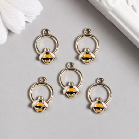 Decor for creativity metal, enamel "Bee on a ring" silver 1.3x1.6 cm-1
