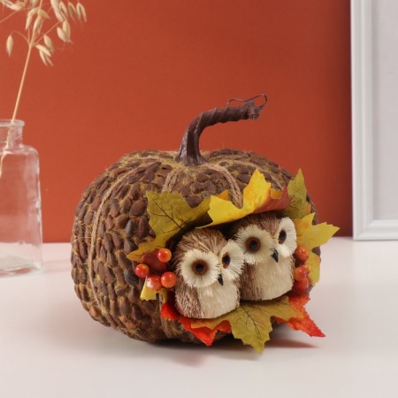 Decor "Two owls in the autumn pumpkin" 20x20x20 cm-3