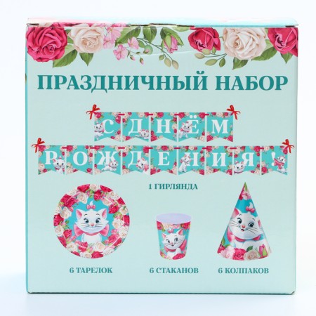 A set of paper utensils, on 6 people "Happy Birthday!", Cats aristocrats-8