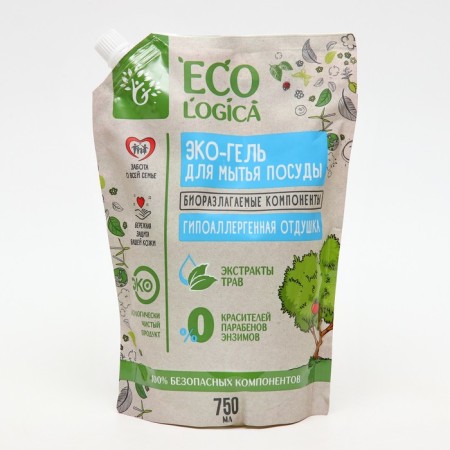 Ecologica dishwashing gel, "plant extracts", doipak, 750 ml