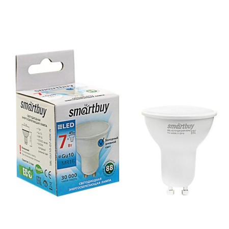 LED LED SMARTBUY, MR16, 7 W, GU10, 6000 K, cold white