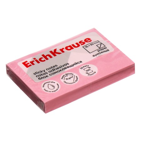 Block with a sticky edge paper 75x50 mm, Erichkrause 100 sheets, pink-2