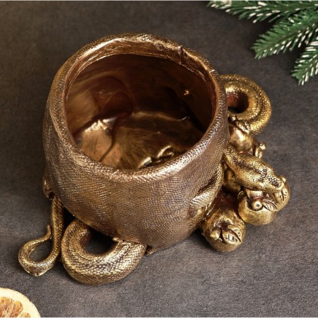 Figure pot "Snake with apples" bronze, 10x22cm-3