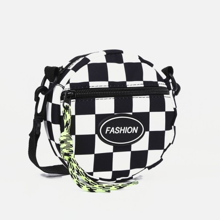 Bag's bag with lightning, external pocket, adjustable belt, black/white color