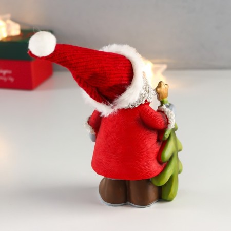 Souvenir Polystone "Santa Claus in red, with a curly beard with a Christmas tree" 15x6x8 cm-4