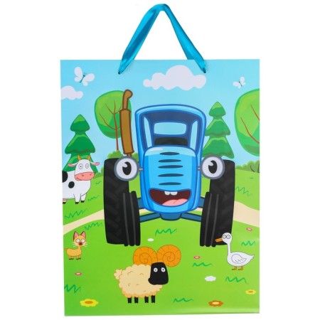 Gift package "by fields" 31x40x11.5 cm, packaging, blue tractor-2