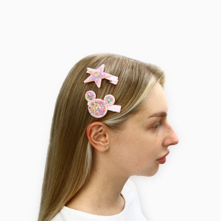 Hair clip with sparkles, 2 pcs, 5.5 cm, star, Minnie Mouse-4