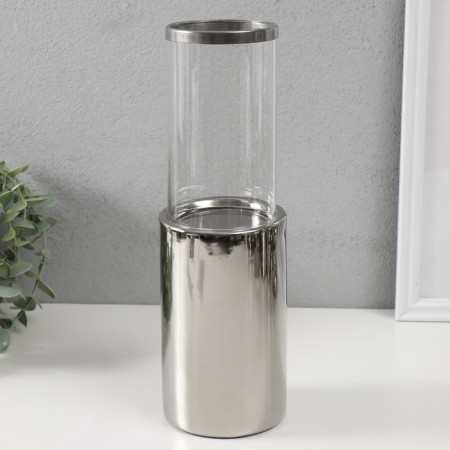 Ceramics candlestick, glass for 1 candle "chrome" d = 7.5 cm silver 9.2x9.2x29.5 cm-1