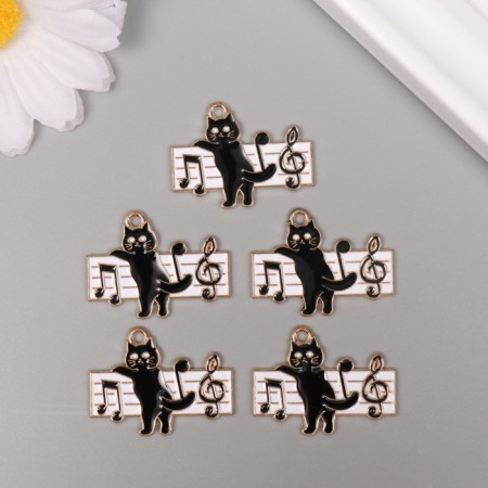 Decor for creativity metal, enamel "Black cat with notes" 2.8x2.2 cm-2