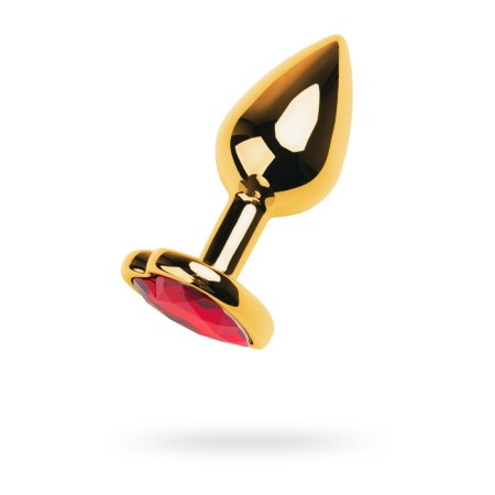 Anal plug Metal by toyfa, golden, ruby, 7 cm, d = 2.7 cm,