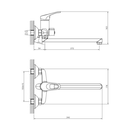 Decoroom DR21043 bath mixer, single -leaf, pour 272 mm, watering can, chrome-1