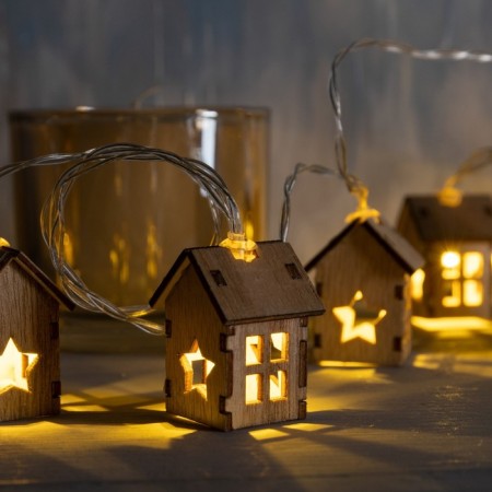 Garland “thread” 2.5 m with nozzles “house”, ip20, transparent thread, 10 LED, glow warm white, AAH2-2