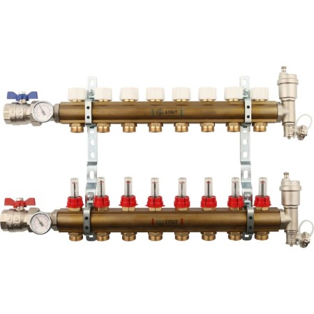 Distributive collector Stout SMB 0473 000008, 8 outputs, with consumables, brass