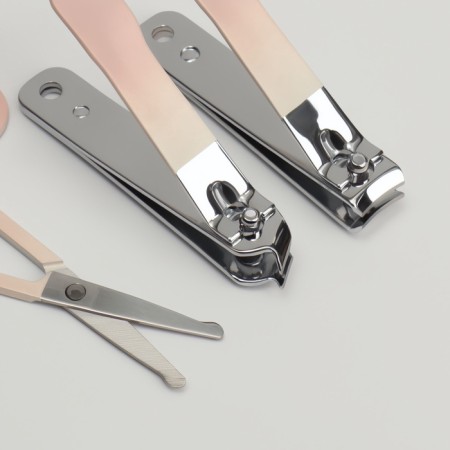 Manicure set, 6 items, in case, beige/peach color-7