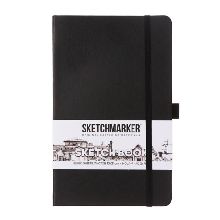 Sketchmarker sketchbook, 130 x 210 mm, 80 sheets, solid cover of artificial leather, black, block 140 g/m2-1