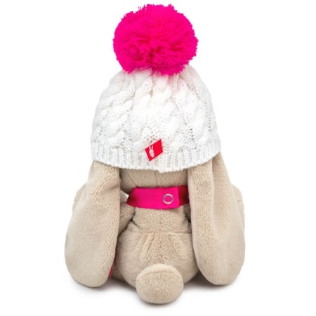 Soft toy "Bunny Mi", in a white hat with a pompon, 18 cm-2