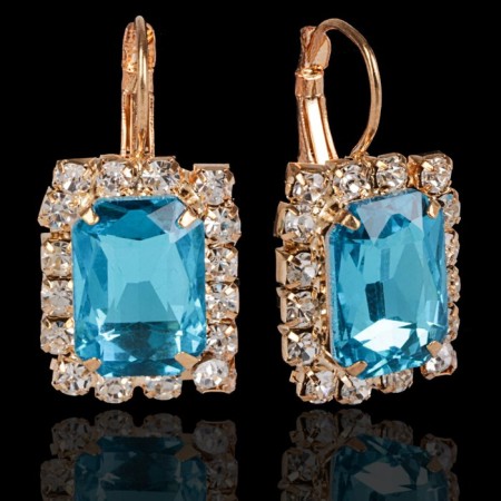 Earrings with rhinestones "rectangle" party, color mix-4