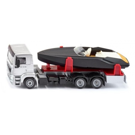 Siku Man truck model with a motor boat, 1:50