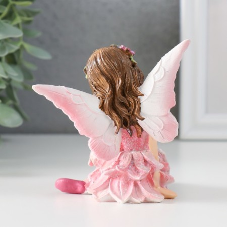 Souvenir Polystone "Girl Back with a goat" Pink wings 8.5x6x9 cm-2