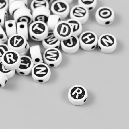 Beads for creativity Plastic "English Bukva in a circle" White on a black set 20 grams 0.6x1x1 cm-1