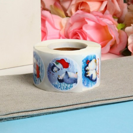 Stickers in the roll "Penguins", 500 pcs, 3.8 x 3.8 cm-3