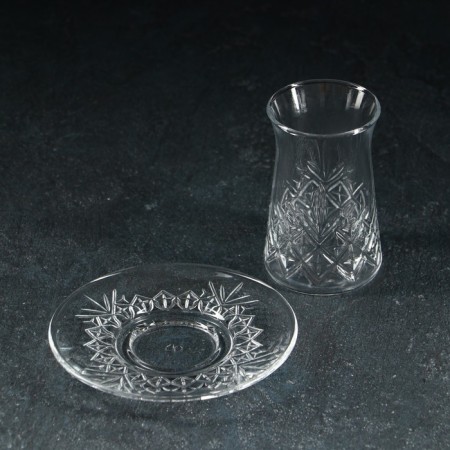 Glass tea set, 12 items: 6 glasses 160 ml, 6 saucer d = 12.3 cm-1