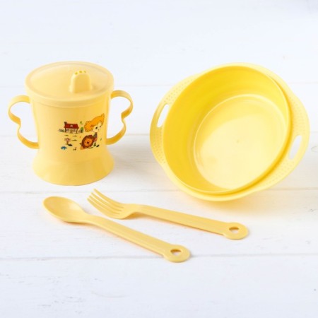 A set of children's dishes, 4 items: bowl, spoon, fork, chip with solid nose 200 ml, MIX color-3