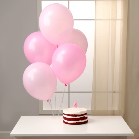 Set of candle in cake + 5 balls, number 4, pink