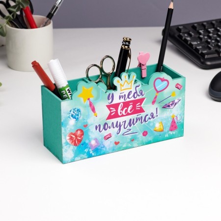 Organizer for the office "You will succeed!" 3 departments, 18.7x6.5x11.3 cm