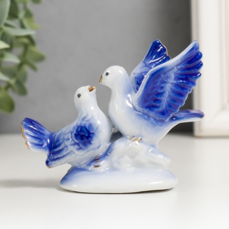 Souvenir Ceramics "2 Doves with a rose, blue" with rhinestones 6.7x9.2x3 cm-2