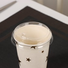 A plastic disposable lid for a glass, with a nose, d = 8 cm, the color is transparent