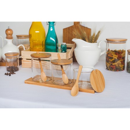 A set of glass cans for bulk products Magistro "Eco", 3 items: 220/320/420 ml, with spoons-4