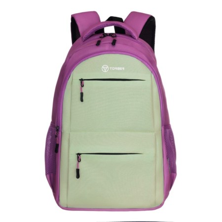 Youth backpack 45 x 30 x 18 cm, ergonomic back, + bag, Torber Class X, Pink/Salad T2602-23-GR-P-1