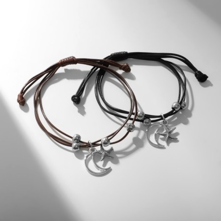 Bracelets "Demetrons" Sea star and crescent, black-brown color, 8 cm-2