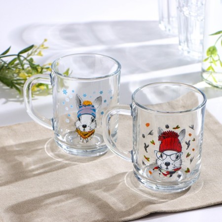 Mug "hares of dudes", glass, 220 ml, mix drawing-3