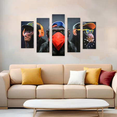 Carty watch Wall Modular "Monkeys", silent, 80 x 140 cm