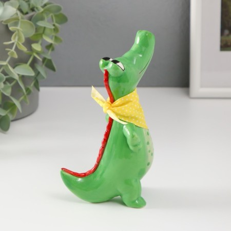 Souvenir Ceramics "Crocodile with a scarf" bright green 9.3x6x16.3 cm-3