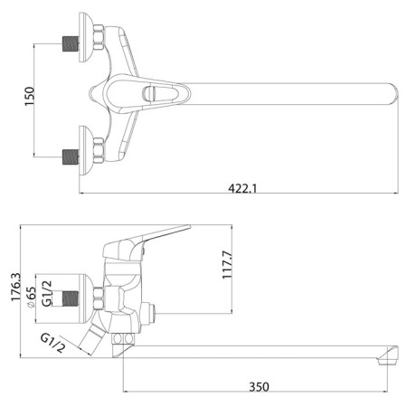 Lemark Luna LM4157C bathtub mixer, single -leaf, pour 350 mm, watering can, chrome-1
