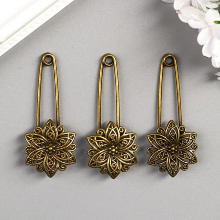 Decor Metal for creativity "Pin with a flower" under brass (J-25) 5.5x2.5 cm-3